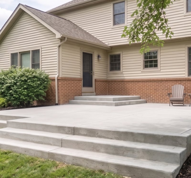 Home exterior with freshly cleaned concrete patio